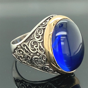 Men Blue Sapphire Stone Ring  Man Sapphire Stone Ring Turkısh Handmade Ring