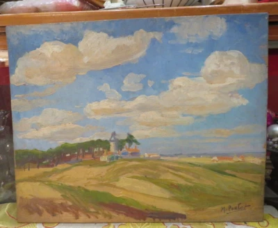 ancien tableau marguerite portier huile / bois marine la tranche sur mer  vendee - Photo 1/4