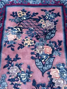 Circa 1950's SEMI-ANTIQUE ART DECO CHINESE RUG 3.6x5.7 HEALTHY EVEN PILE - Picture 1 of 10