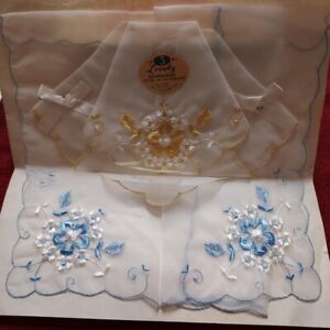 Vintage Flowered 3 Lovely Handkerchiefs Styled in Switzerland all Nylon on paper