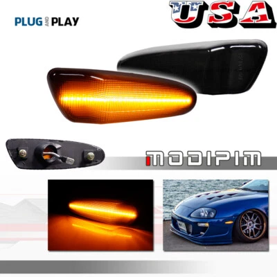 2PCS Smoked Lens Amber LED Front Park Side Marker Lights For 00-05 Toyota Celica - Image 1 of 4