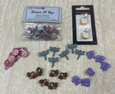 Ducks Butterfly Dragonfly Honey Bee and Ladybug Shank Buttons - Image 1 of 4