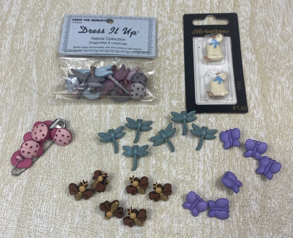 Ducks Butterfly Dragonfly Honey Bee and Ladybug Shank Buttons - Image 1 of 4