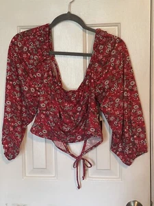 Women’s Liberty Love XL Off the Shoulder Lg Sleeve Red FLORAL Top - Picture 1 of 2