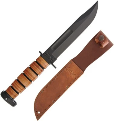 KA-BAR Cuchillo Fijo Cabeza de Perro 7" 1095 Cro-Van Hoja de Acero al Carbono Mango de Cuero Foto 1 de 3