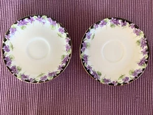 Royal Doulton Violets Saucer - 5.25" or 13.5 cm - Spares - Black Trim & Gilt - Picture 1 of 8