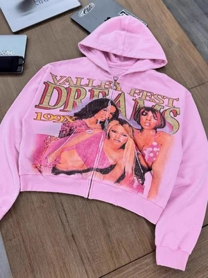 Y2K Rosa Vale Fest DREAM VALLEY Cremallera Sudadera con Capucha Estrás Cárdigan Sudadera S-L Foto 1 de 4