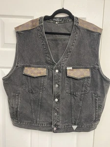 Guess By Georges Marcano Custom Black Denim Vest W/ LV Monogram Canvas Patches - Picture 1 of 21