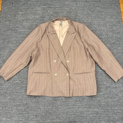 Женский блейзер большого размера Anthropologie Rue 3X Plus коричневая полоса двубортный - Изображение 1 из 4