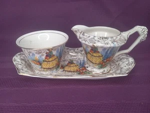 James Kent Ltd Tea Set 2319 Fenton Crinoline Lady, Creamer, Sugar Dish & Tray GB - Picture 1 of 14