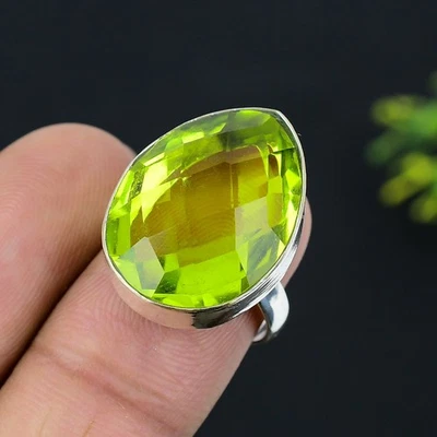 Peridot Gemstone 925 Sterling Silver Gift Jewelry Ring Size 7.5 f576 - Image 1 of 2