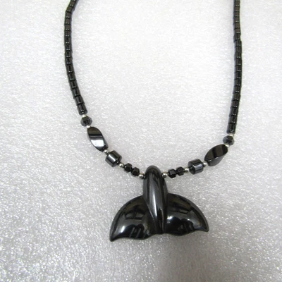 Joyería para hombre adolescente diente blanco negro hematita elegante informal 17,25 pulgadas de largo Foto 1 de 4