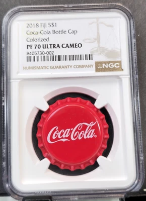 2018 FIJI SILVER 1 DOLLAR COCA COLA BOTTLE CAP NGC PF 70 ULTRA CAMEO GEM PERFECT - Image 1 of 3