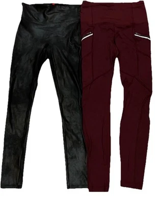 Spanx ( XS) Black Leggings And Lululemon (S-4) Burgundy Leggings- Compressive  - Image 1 of 4