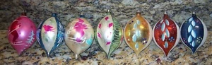 7 Vintage Mercury Glass Teardrop Christmas Tree Ornaments 4.5" Poland 1940-50's? - Picture 1 of 6