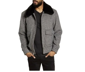#319 BLDWN Acoma Regular Fit Genuine Shearling Trim Bomber Jacket Size S $598 - Picture 1 of 7