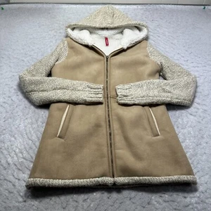 Manguun Alpaca Blend Sherpa Lined Full Zip Hooded Jacket Beige Womens Medium M - Picture 1 of 17