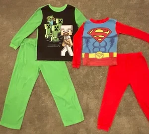 Boys Long Sleeve Shirt and Pants Pajama PJ Set Bundle Size 6 Superman Minecraft - Picture 1 of 5