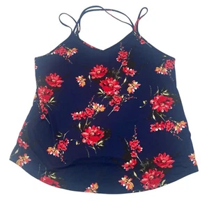 Papermoon Stitchfix Plus Size 1X Navy Blue Floral Strappy Tank Top NWT - Picture 1 of 13