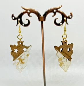 Clear Upside Down Christmas Tree Earrings Xmas Gift Wood Resin Unusual Fun Eco - Picture 1 of 4