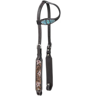 Cabezal de oreja de piedra y flores turquesa sintética Foto 1 de 3