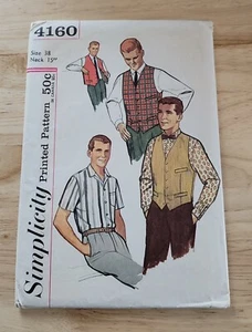 Simplicity Sewing Pattern MENS SHIRT & VEST #4160 Sizes: 38 Neck: 15 ©1961 UNCUT - Picture 1 of 2