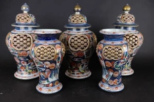 Continental Imari style Garniture of vases large 45 cm / 18 inch 19th Century . - Picture 1 of 24