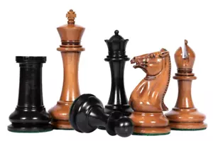 1849 Reproduced Morphy Cooke Chess Pieces 4.4" - Antique distressed & Ebony wood - Picture 1 of 10