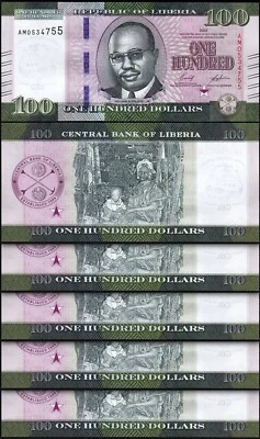 Liberia 100 Dollars 2022 2023, UNC, 5 Pcs LOT, P-41 - Image 1 of 4