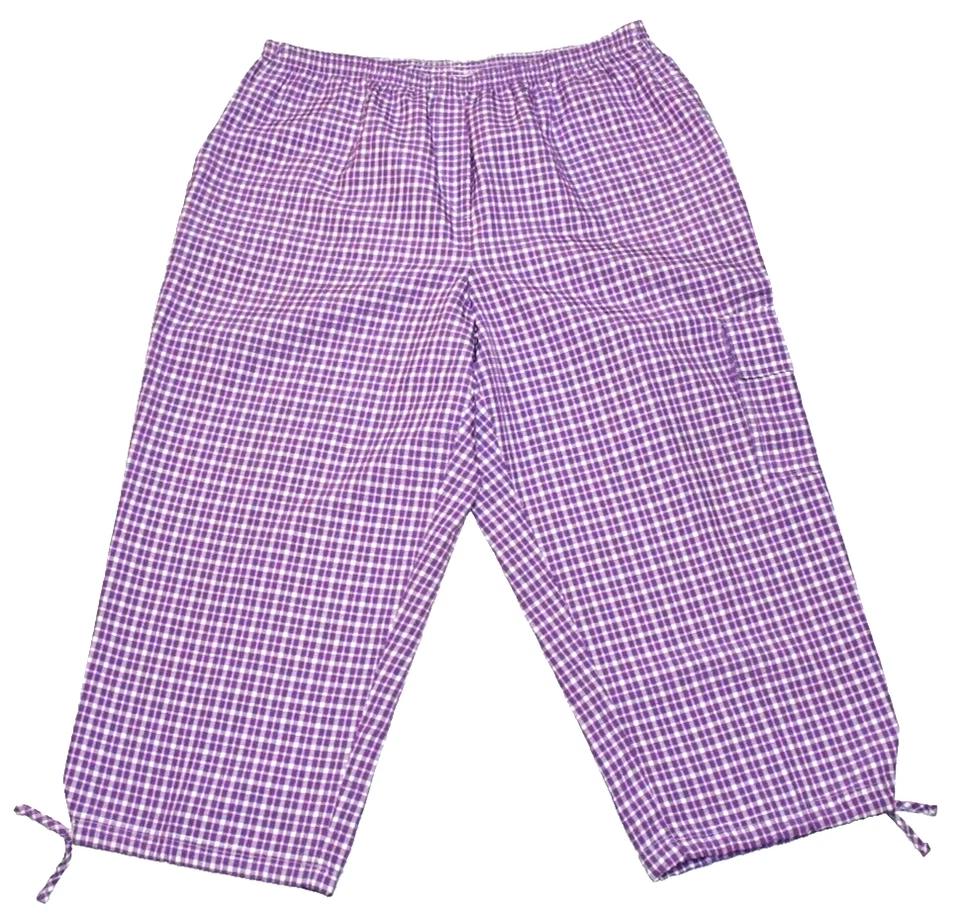Брюки женские Nikki Capri эластичные на талию 16 фиолетовые клетчатые 100% полиэстер 5AC1 - Изображение 1 из 4