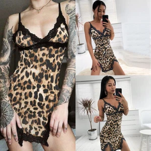 Leopard Print Lace Nightdress Women Sling Fashion Sexy Lingerie Ladies - Picture 1 of 11