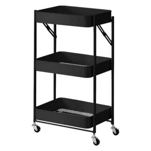 NNEAGS 3 Tier Steel Black Foldable Kitchen Cart Multi-Functional Shelves Portabl - Picture 1 of 10