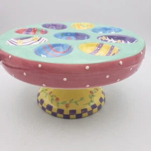 Easter Egg Genuine Sonoma Home Goods Pedestal Cake Plate Dish 8-1/2” Colorful - Picture 1 of 21