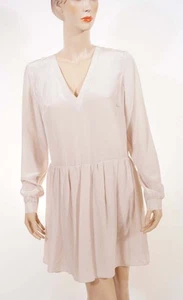 Rory Beca Womens Beige Silk Lined V Neck Long Sleeve Above Knee Dress L - Picture 1 of 1