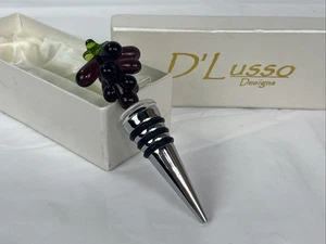 D'Lusso Designs mundgeblasen Kunst Glas Wein Flasche Stopfen Traube mit Box - Bild 1 von 8