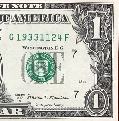 1933 Nov 24 Birthday Note One Dollar Bill Fancy Serial Number G 1933-11-24 F - Image 1 of 3