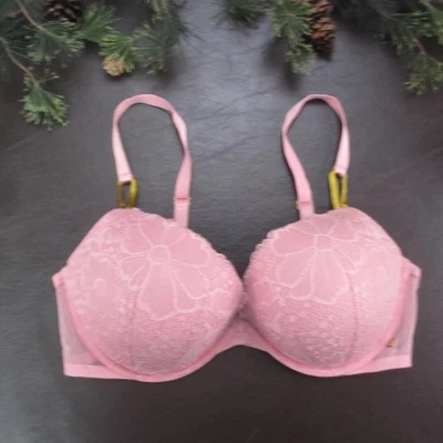Victoria's Secret Bra Womens 38D Pink Push-Up Lace Underwire Padded Floral Mesh - Image 1 of 4