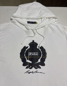 POLO RALPH LAUREN Herren weiß Tartan Wappen Logo Jersey Baumwolle Kapuze Größe 2XL - Bild 1 von 10