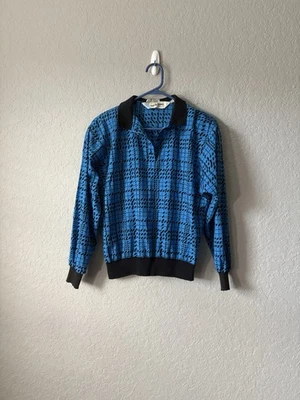 Diane Von Furstenberg Blue And Black Long Sleeve Blouse Size 10P Vintage - Image 1 of 4