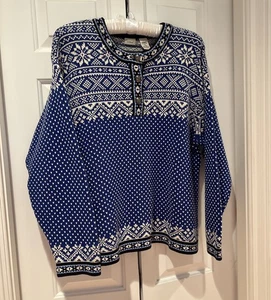 Vintage LL Bean Wm-1X blau Fair Isle nordisch❄️Pullover 1/4 Knopf Pullover Baumwolle gebraucht, in einwandfreiem Zustand - Bild 1 von 14