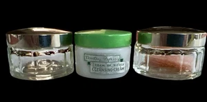 3 leere Vintage Waschtischgläser 2 Klarglas ein Zug 1 Dorthy Perkins Milchglas - Bild 1 von 8