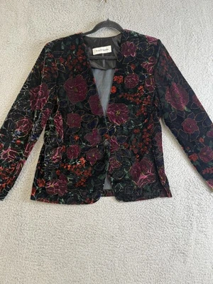 Chaqueta Blazer Vintage Norton McNaughton Mujer Mediana Negra Floral Terciopelo Años 90 Foto 1 de 4