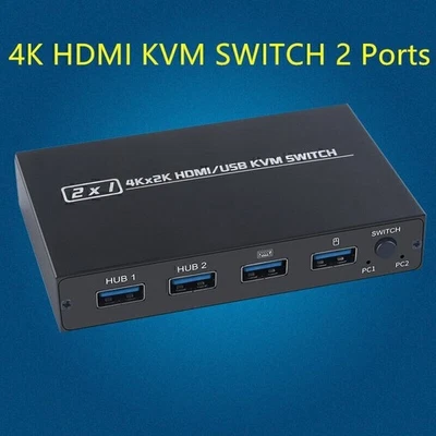 4K USB HDMI-compatible  KVM Switch Box Video Display Switcher Splitter for 2 PC - Image 1 of 4