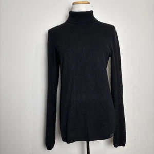 Tory Burch Cashmere Sweater Size Large Black Turtleneck Logo Classic Luxury - Picture 1 of 8