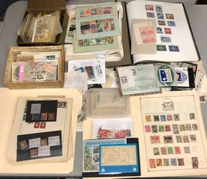 E4139: Old-Time Estate Stamp Lot, Cigar Boxes, Album Pages, PG "J-M", Glassines - Picture 1 of 3
