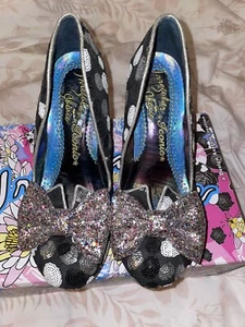 Irregular Choice Nick of Time Black Gold Silver Glitter Sz 41 7 - Picture 1 of 3