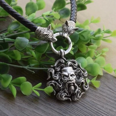 Doppel Wolfskopf schwarzes Seil Halskette Kolovrat Kopf Anhänger - großer schwerer Anhänger - Bild 1 von 4