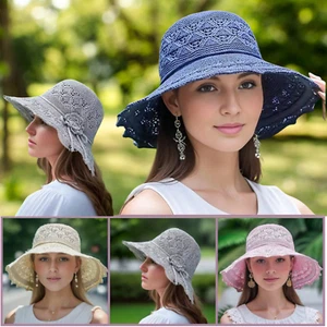 Floppy Foldable Ladies Women Straw Beach Sun Hat Summer Travel Wide Brim Cap - Picture 1 of 5