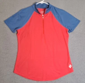 Polo para mujer JOFIT mediano azul/rojo bloques de color manga raglán 1/2 cremallera cuello falso - Imagen 1 de 8