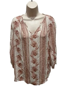 Fred David Women’s Sz L Floral Tunic Mauve 3/4 Sleeve Boho Cottagecore V Neck - Picture 1 of 6